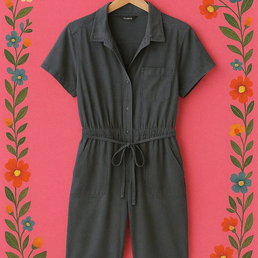 🌺 Eddie Bauer Dark Gray Belted Jumpsuit – Size 2XL Plus